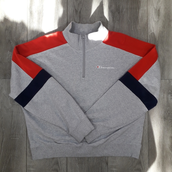 Champion Quarter Zip color block gray sweatshirt - Picture 10 of 16